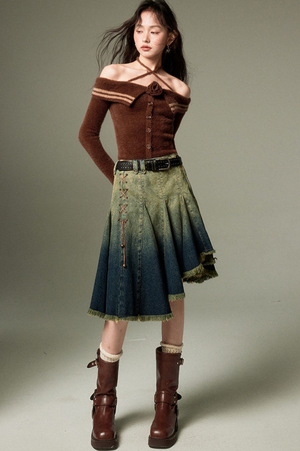 Rose Cross-Strap Off-Shoulder Sweater