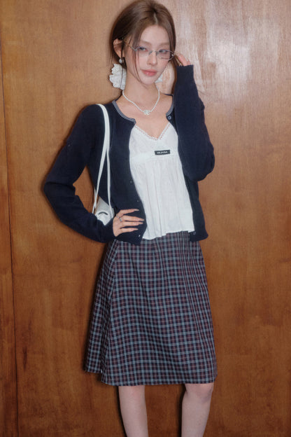 Round Neck Knit Cardigan and Skirt Set-Up