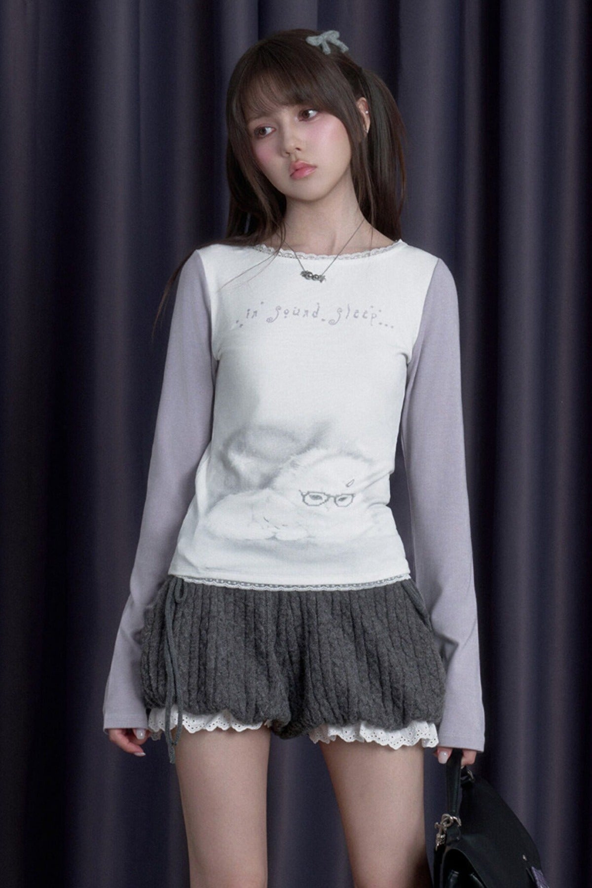 Sleepy Kitten Printed Long-Sleeved T-Shirt