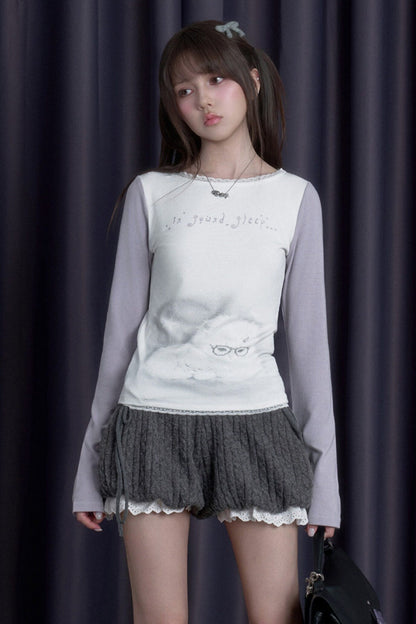 Sleepy Kitten Printed Long-Sleeved T-Shirt