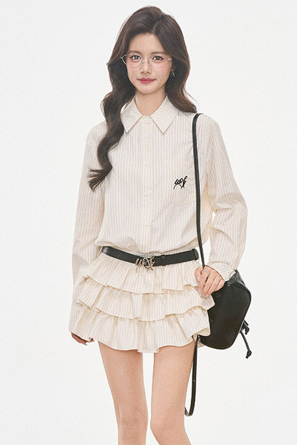 Woolen Baseball Jacket with Tiered Shirt Dress Set-Up