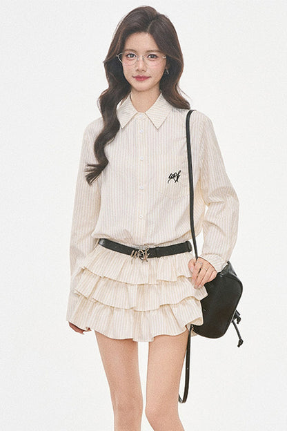 Woolen Baseball Jacket with Tiered Shirt Dress Set-Up
