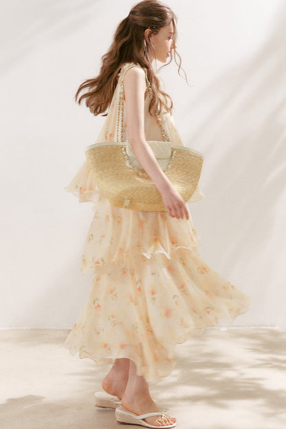Chiffon Floral Halter Long Dress