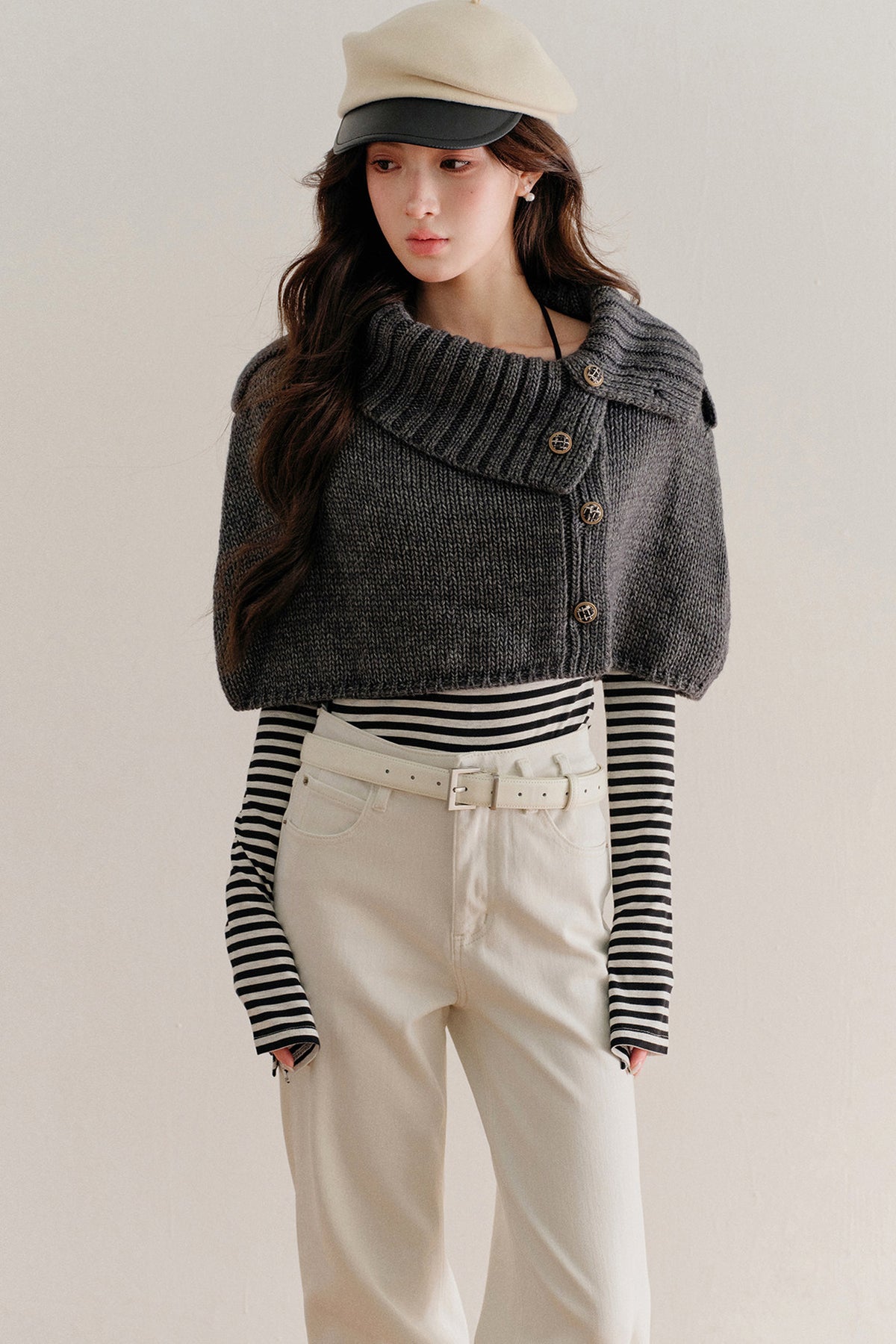 Short Button-Up Wool Cape