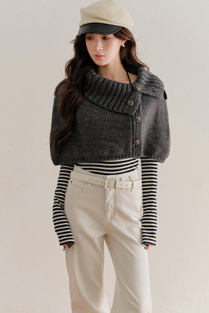Short Button-Up Wool Cape