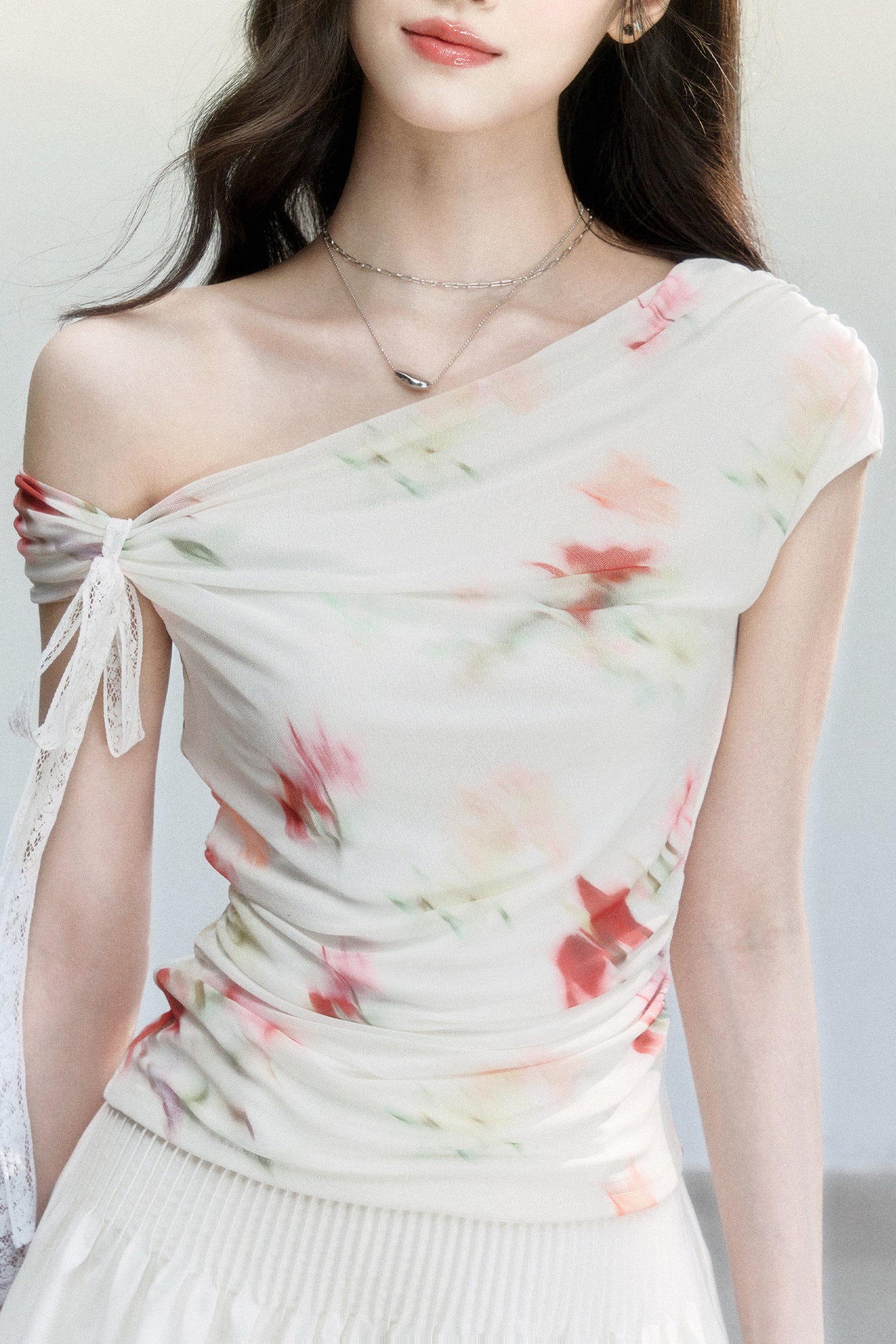 Summer Floral Mesh Off-Shoulder Top