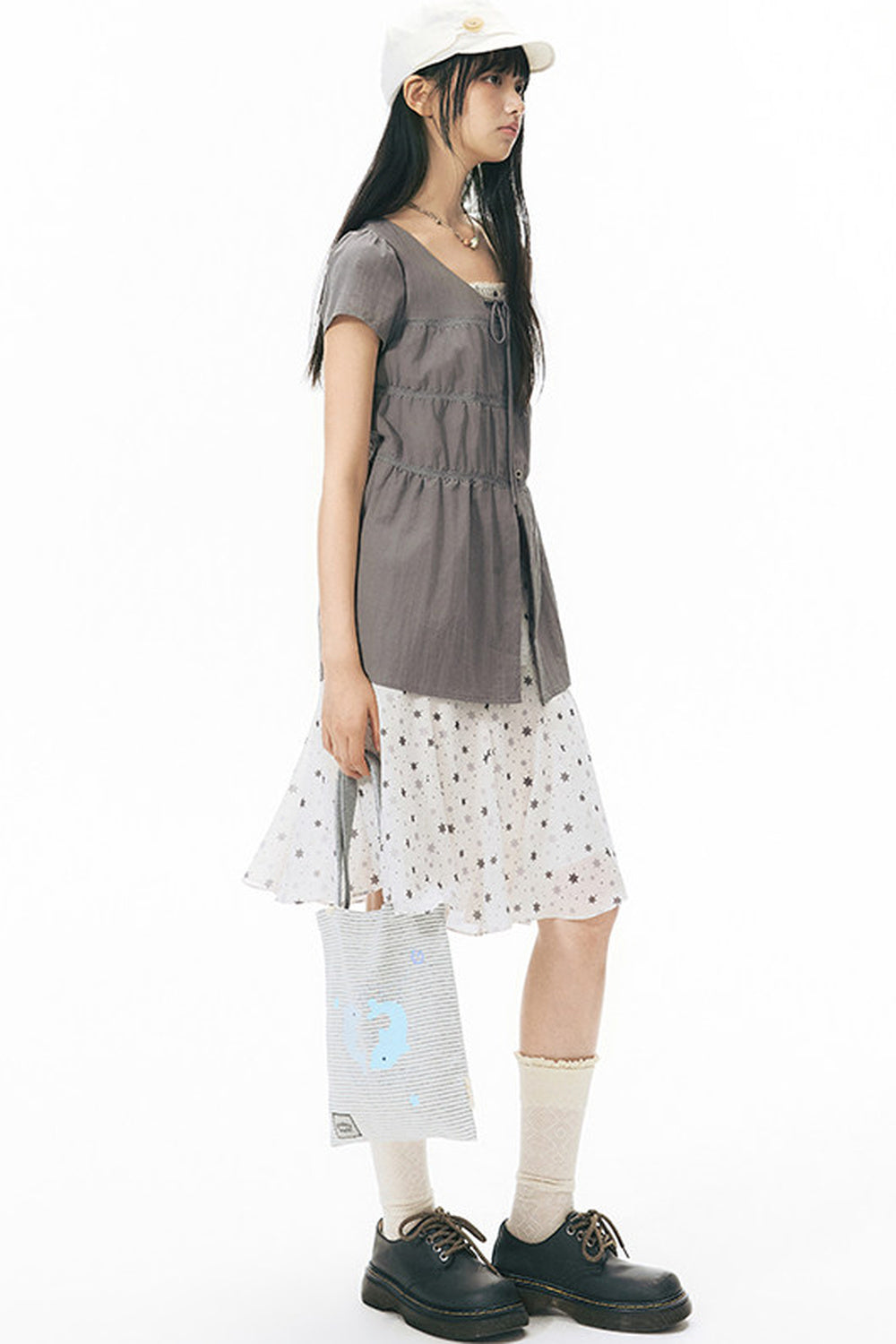 Star Print Layered-Look Short-Sleeve Shirt