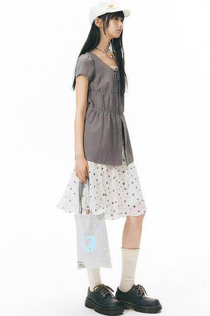 Star Print Layered-Look Short-Sleeve Shirt