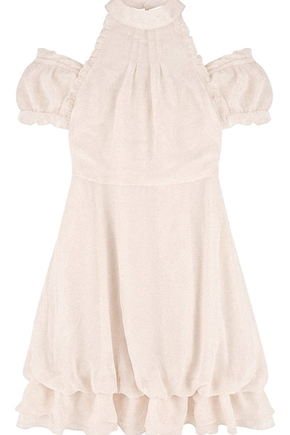 Kurzarmkleid mit Rüschen und Neckholder