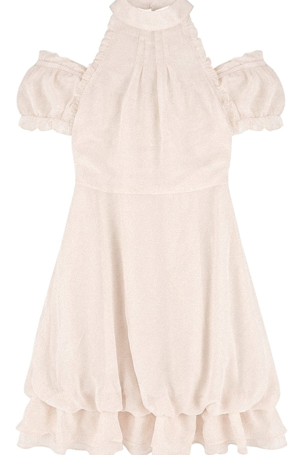 Ruffle Halter Short Sleeve Dress