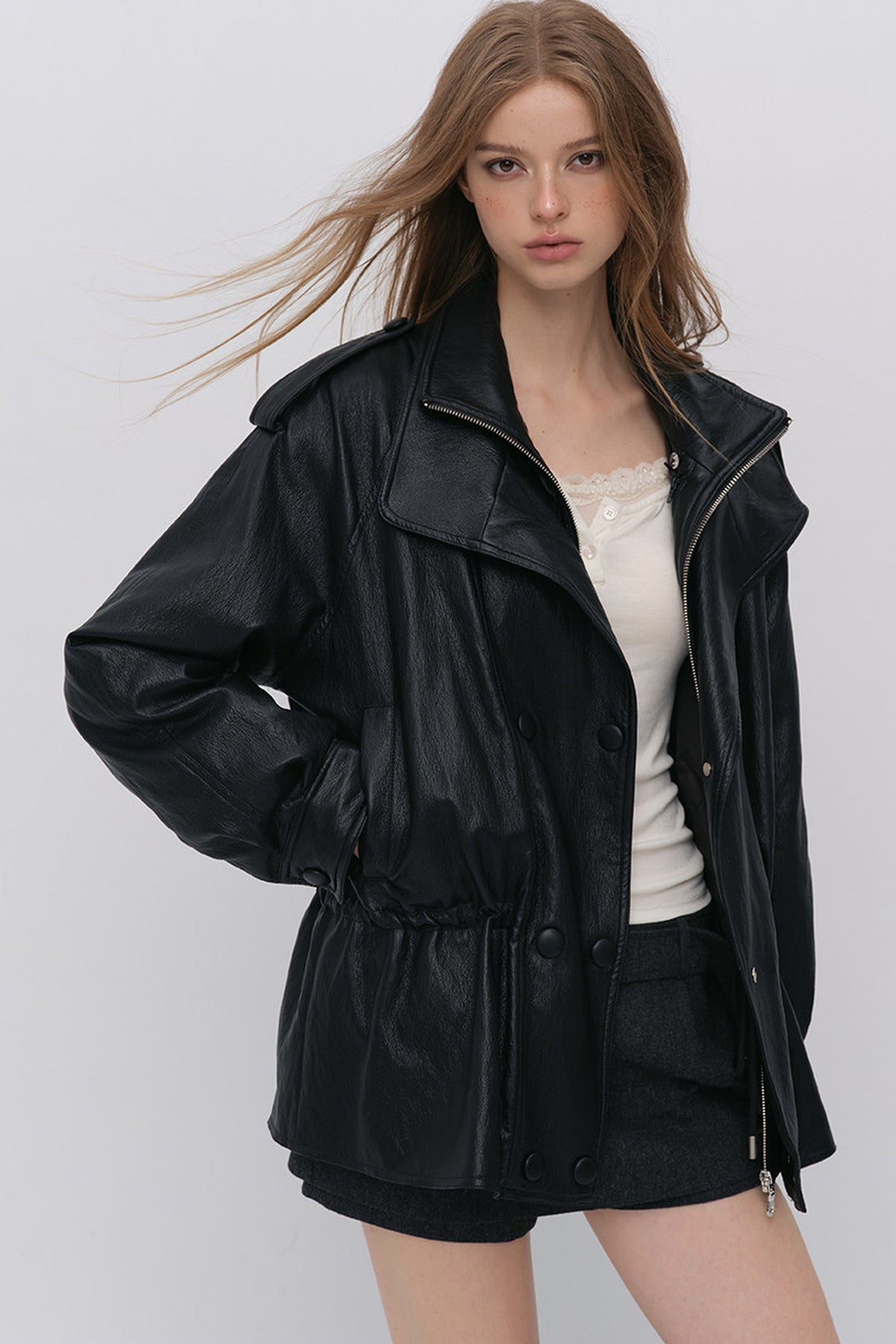 Detachable Down PU Leather Jacket