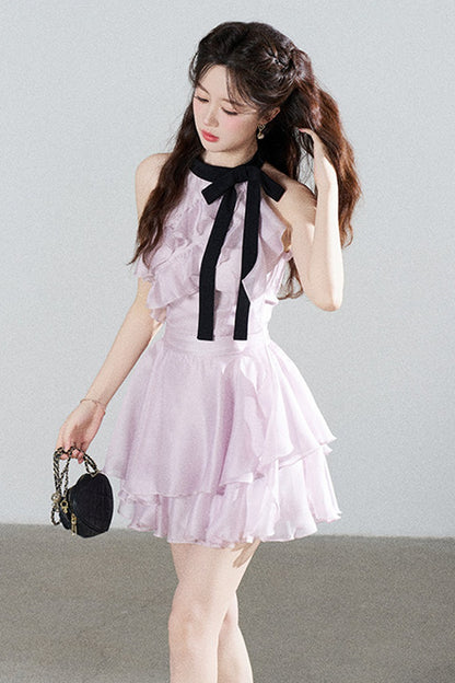 Ruffled Purple Chiffon Dress