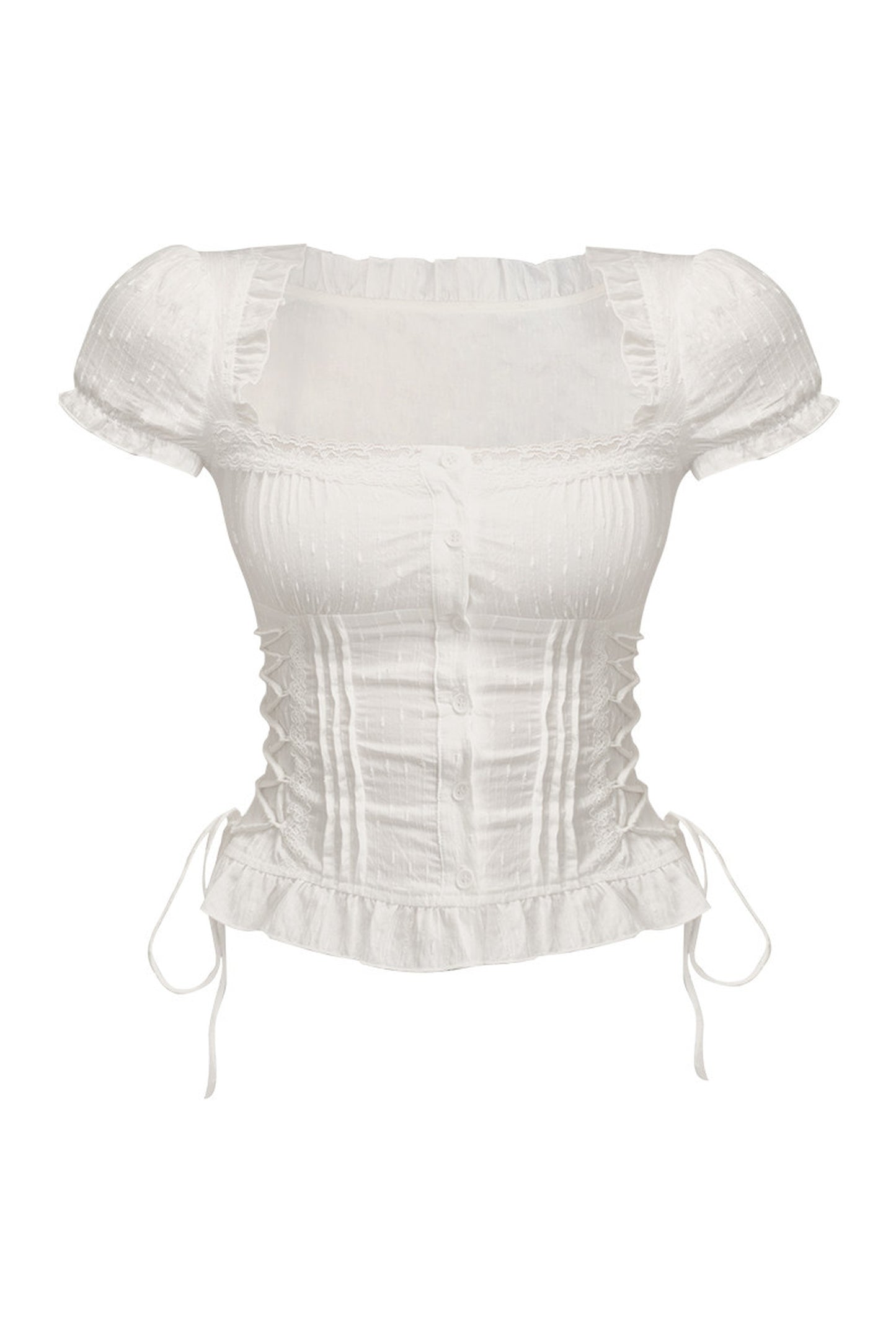 Square Neck Lace-Up Blouse