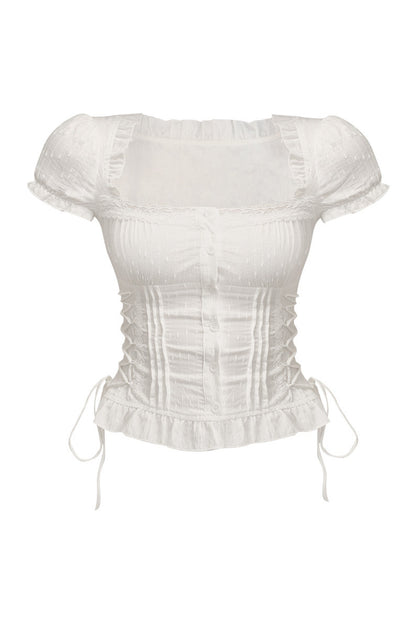 Square Neck Lace-Up Blouse