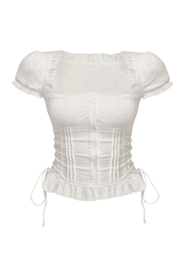 Square Neck Lace-Up Blouse