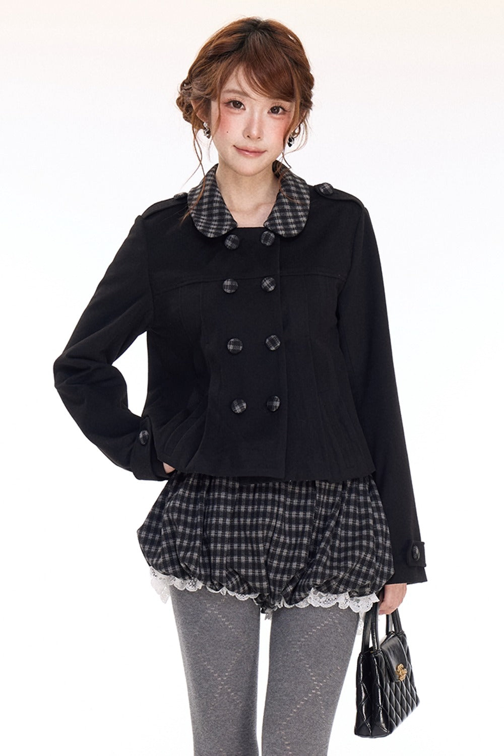 Spliced Color-Blocked Woolen Coat Set-Up