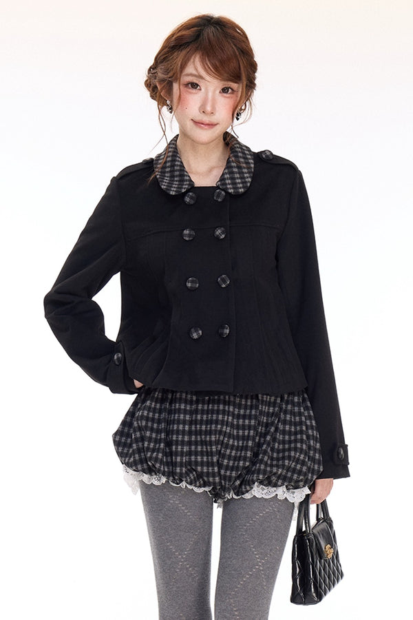 Spliced Color-Blocked Woolen Coat Set-Up