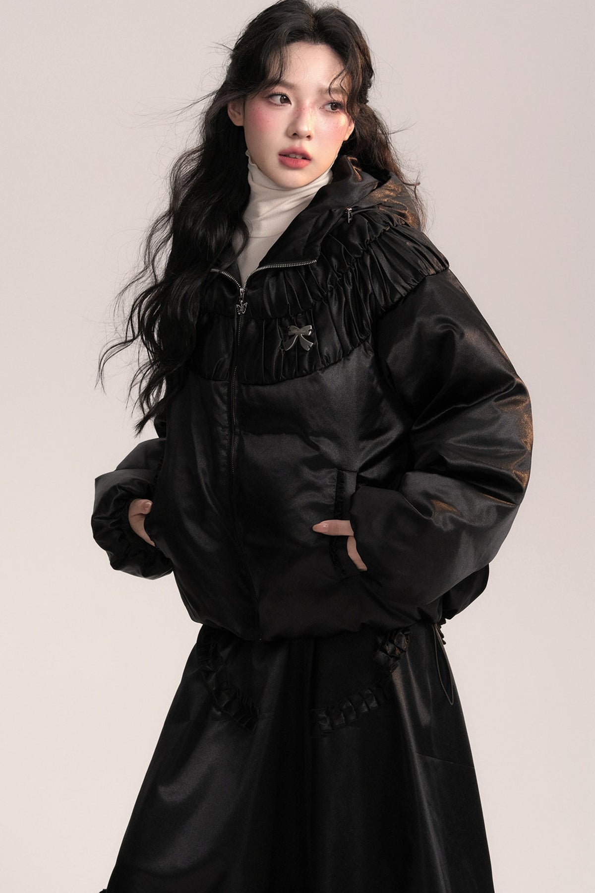 Silk Texture Pleated Puffer Jacket