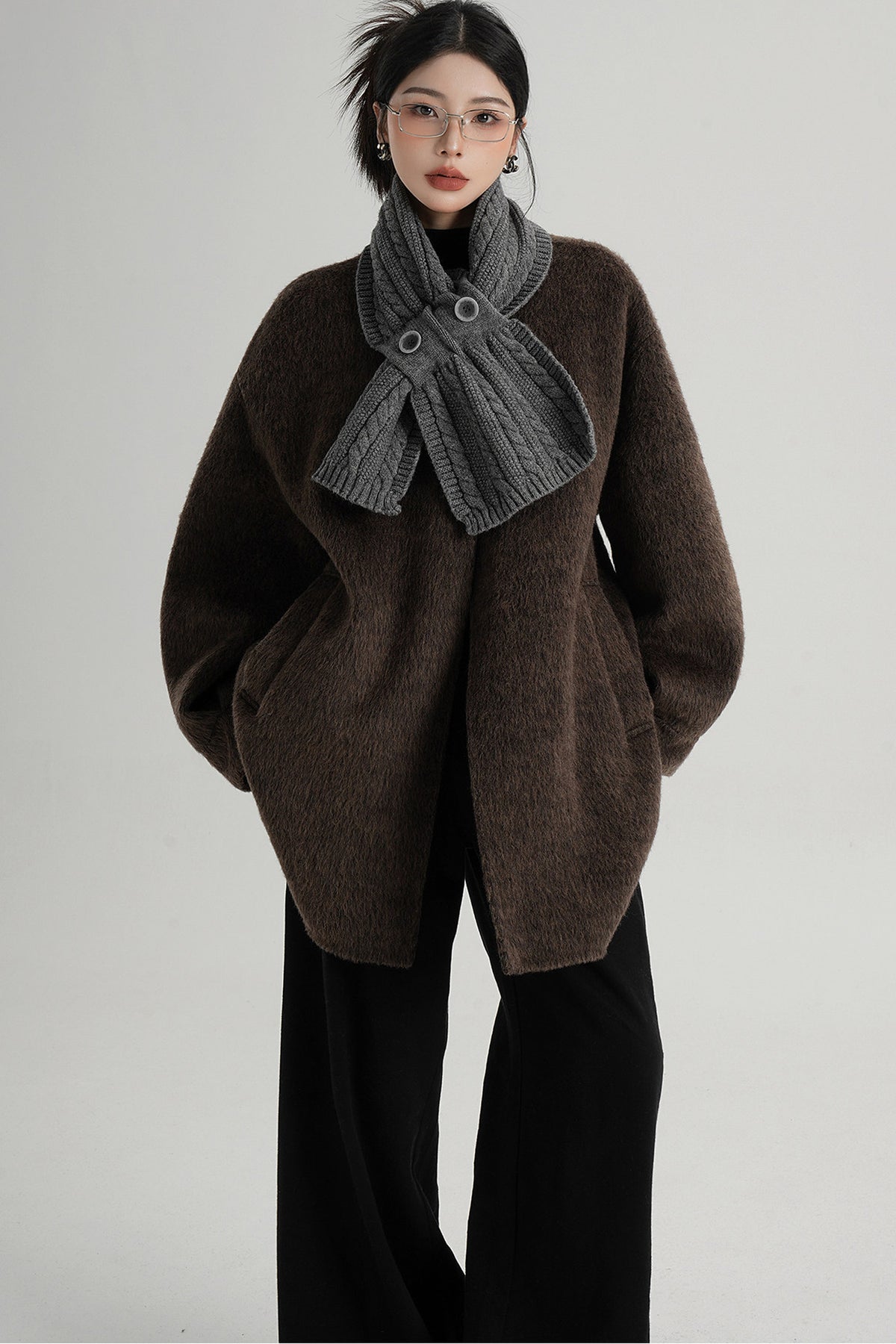 Scarf Collar Double-Sided Wool Coat
