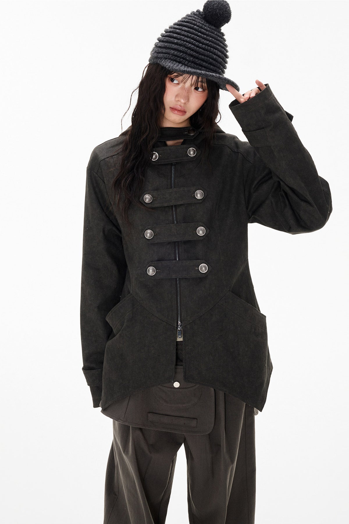Mid-Length Denim Hooded Jacket