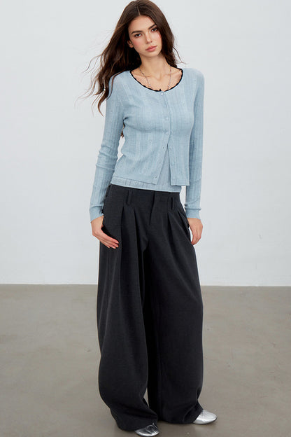Gray Pleated Suit Pants