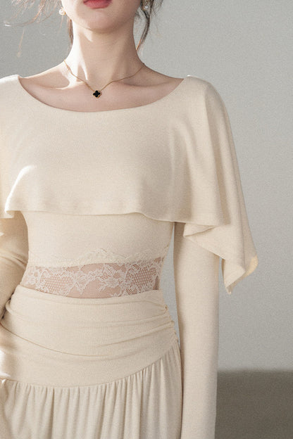 Long-Sleeved Lace Patchwork Dress