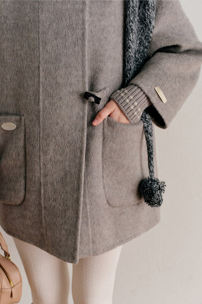 Hooded Horn Button Wool Coat