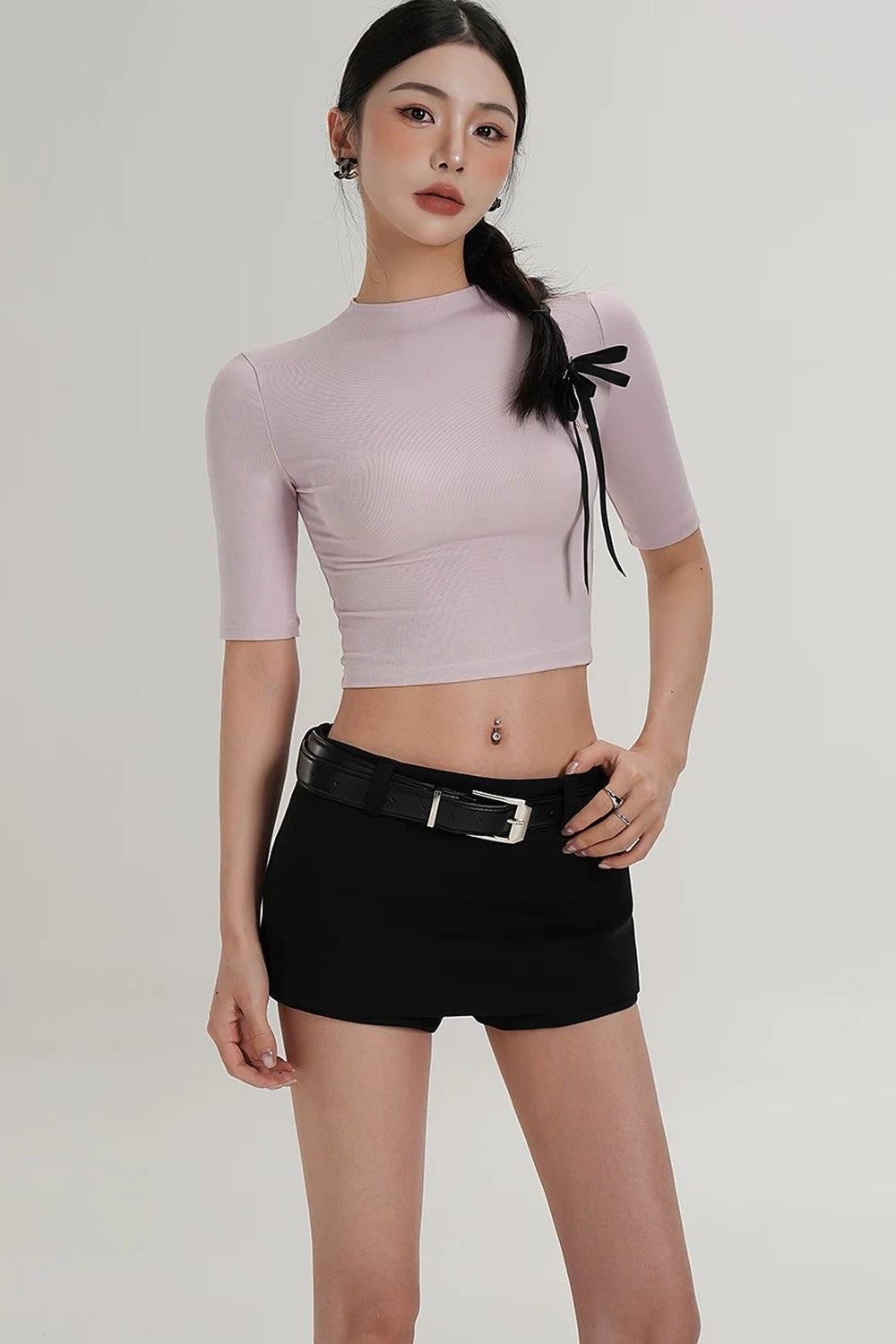 Cropped High Neck Short Sleeve Top