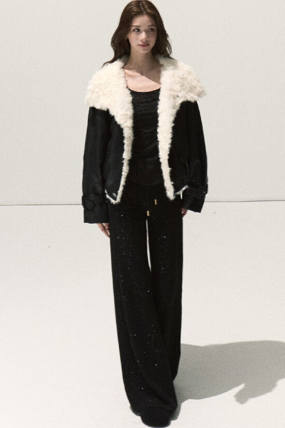 Silver-Embellished High-Waisted Wide-Leg Pants
