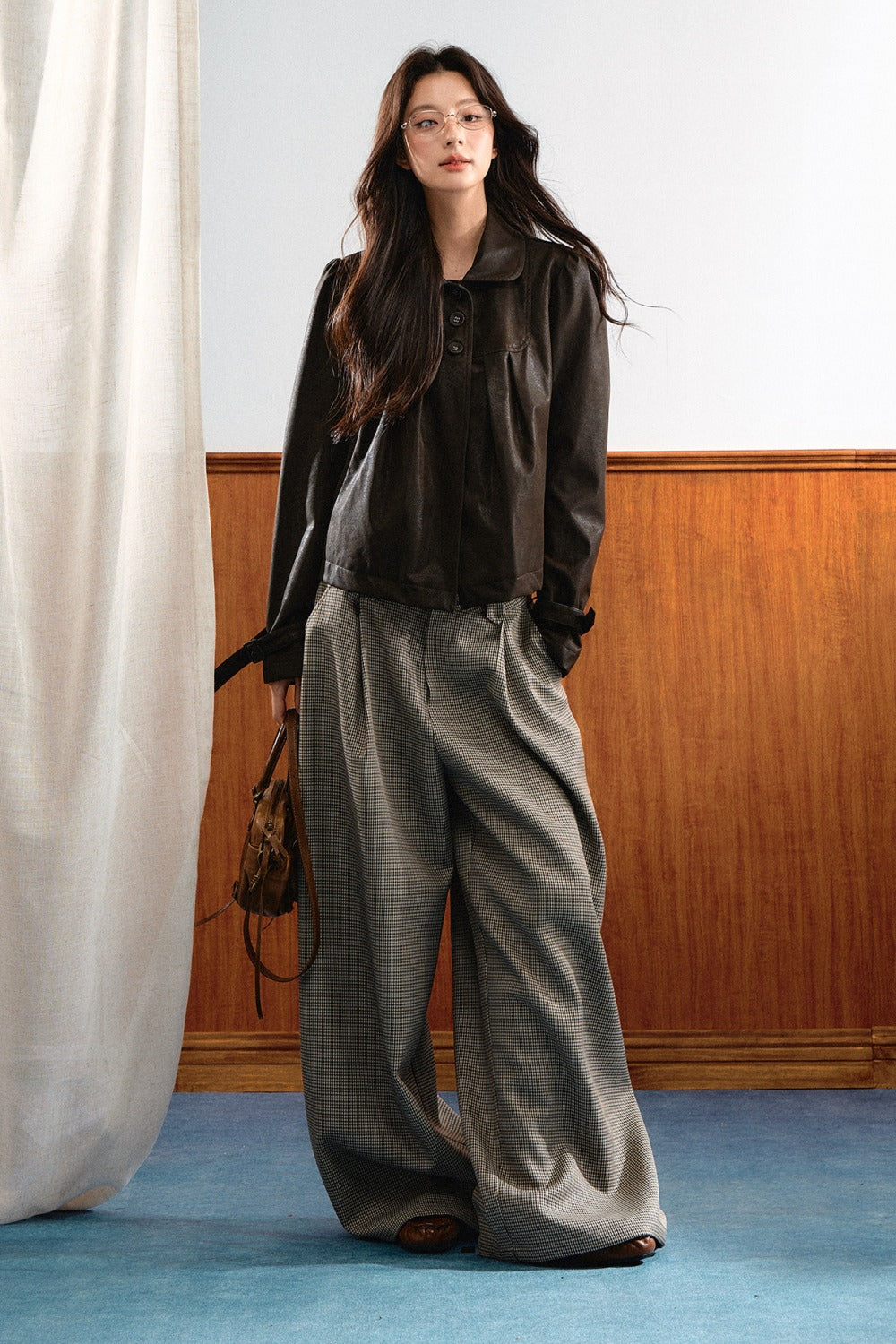 Retro Plaid Wide-Leg Pants