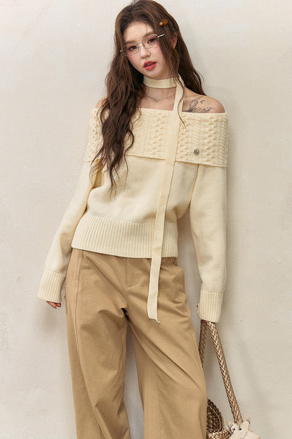 Off-Shoulder Knitted Sweater and Pants Set-Up