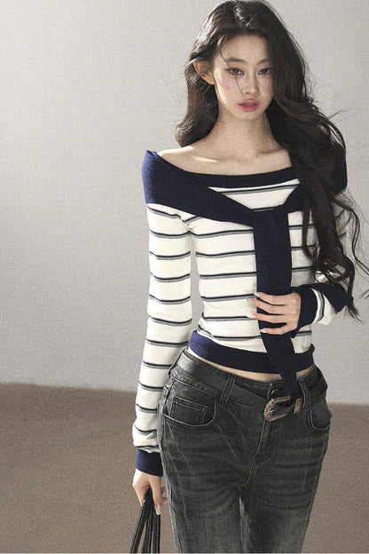 Striped Knit Layered-Look Top