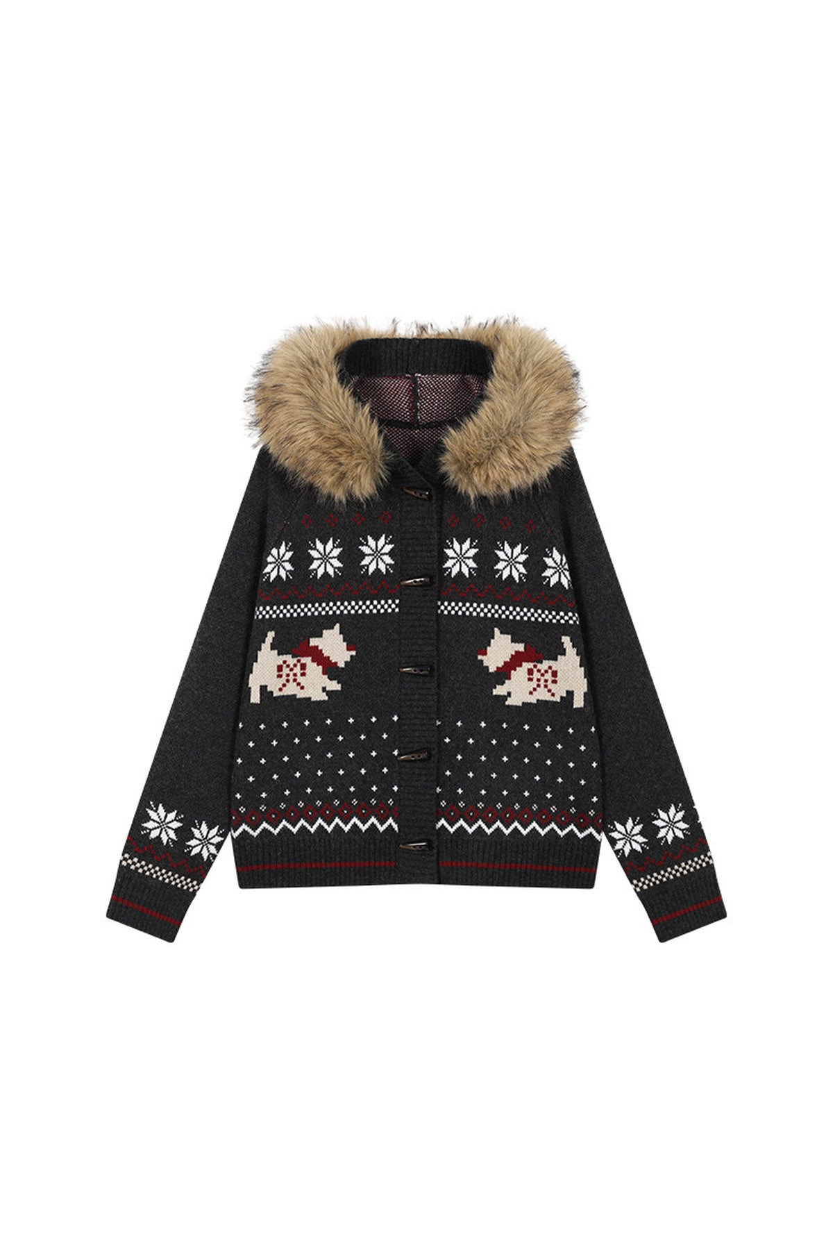 Cárdigan Fair Isle con cuello de pelo de perro