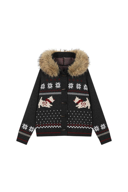 Cárdigan Fair Isle con cuello de pelo de perro