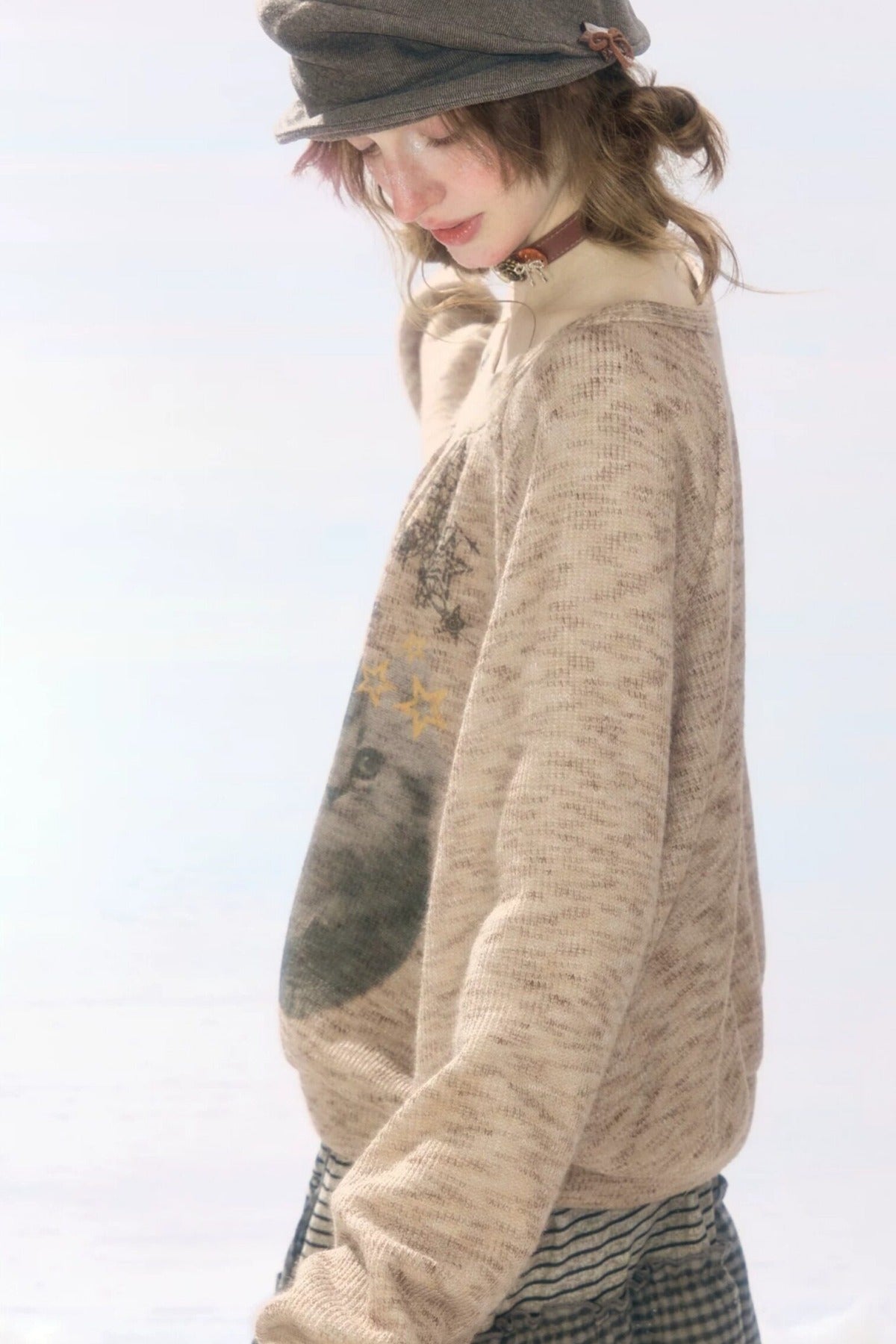 Distressed Cat Print Sweatshirt