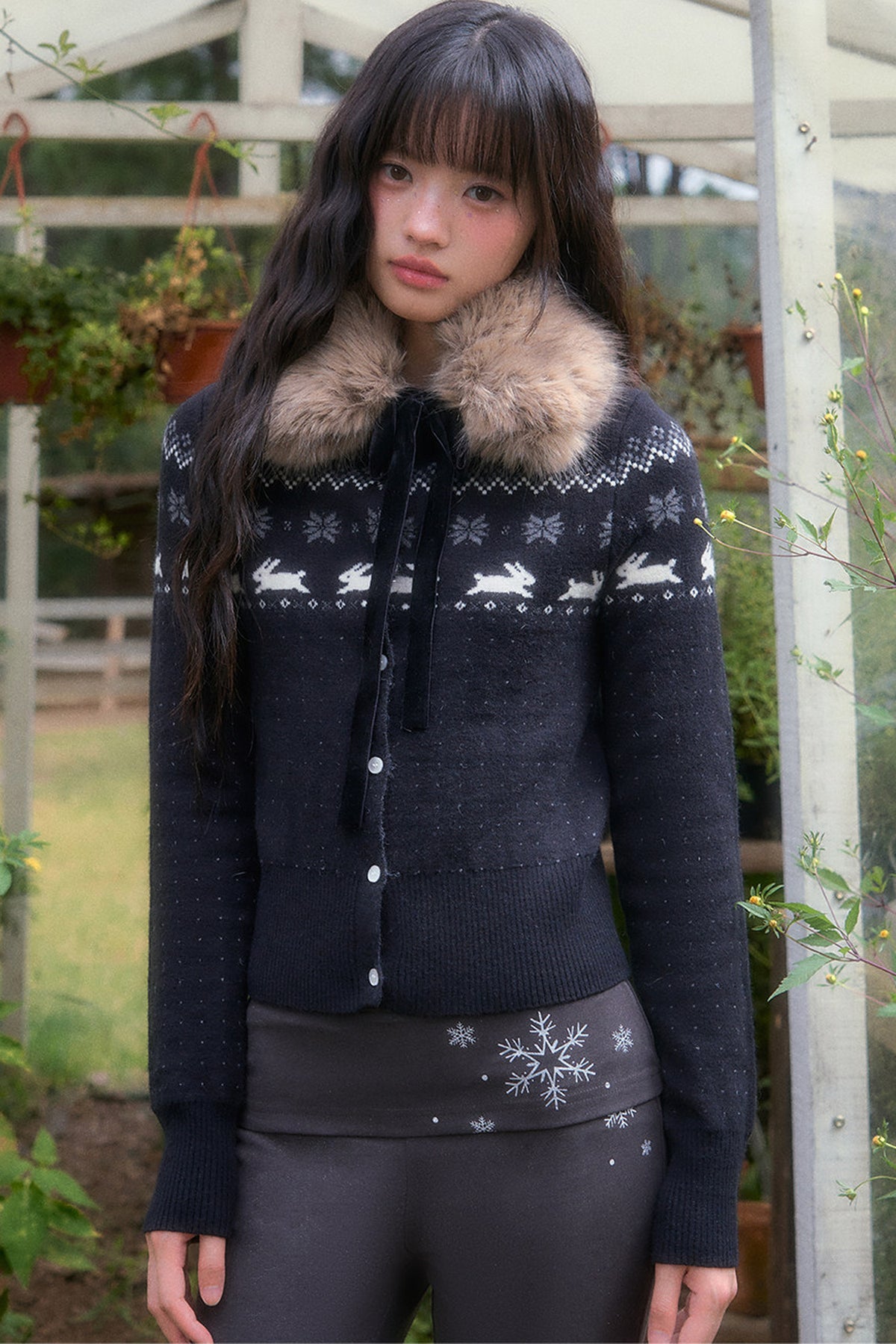 Waist-Cinching Fair Isle Rabbit Cardigan and Pants Set-Up