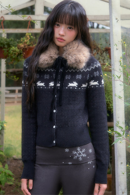 Waist-Cinching Fair Isle Rabbit Cardigan and Pants Set-Up
