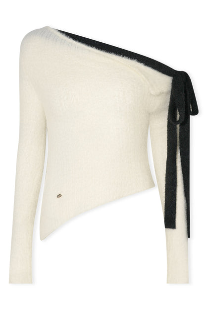 Asymmetrical Bow Tie Knit Top