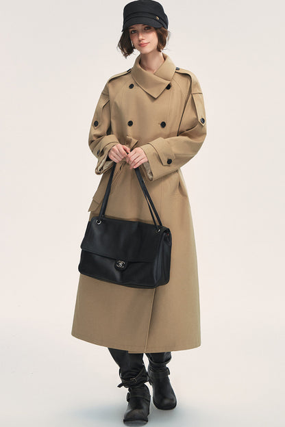 Long Double-Breasted Trench Coat