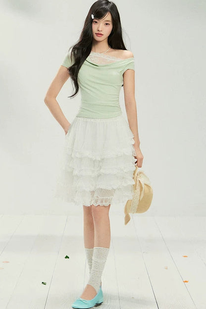 Lace Off-Shoulder T-Shirt