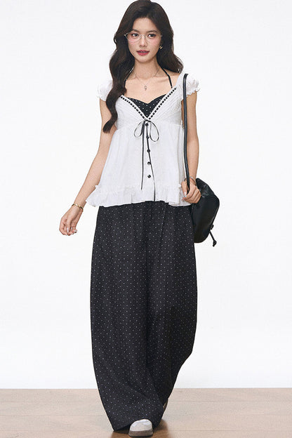Lace Puff Sleeve Blouse Set-Up
