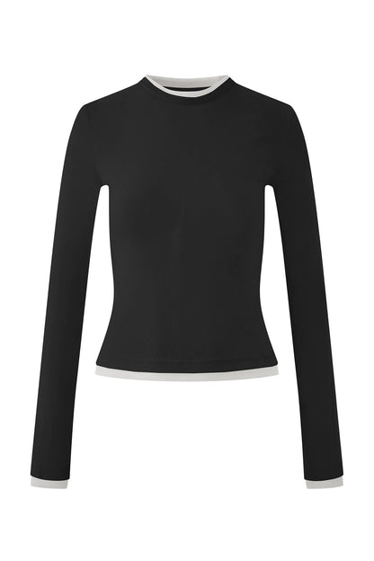 Top in maglia di velluto a blocchi di colore
