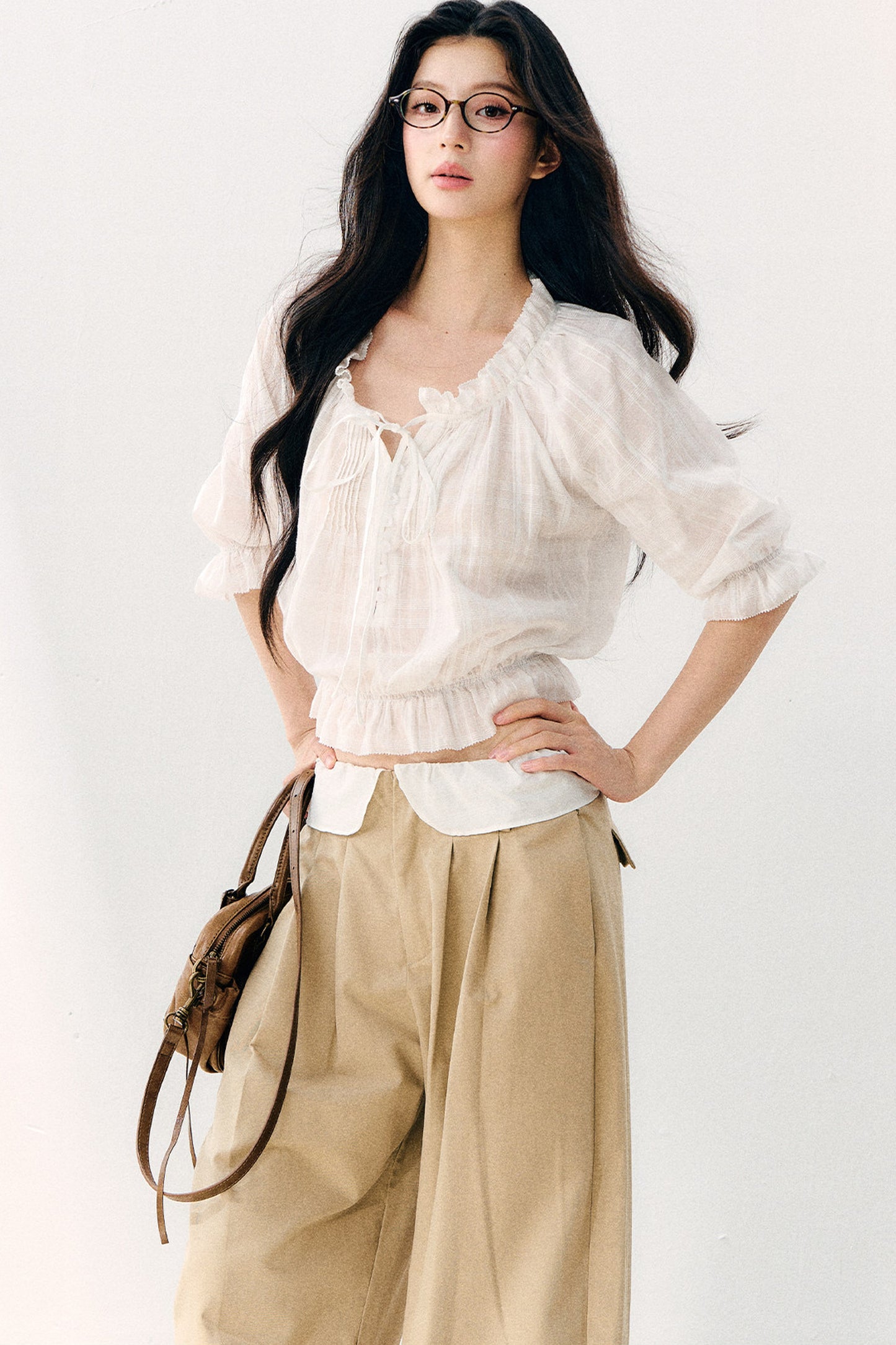 Wave Pleat Chiffon Top