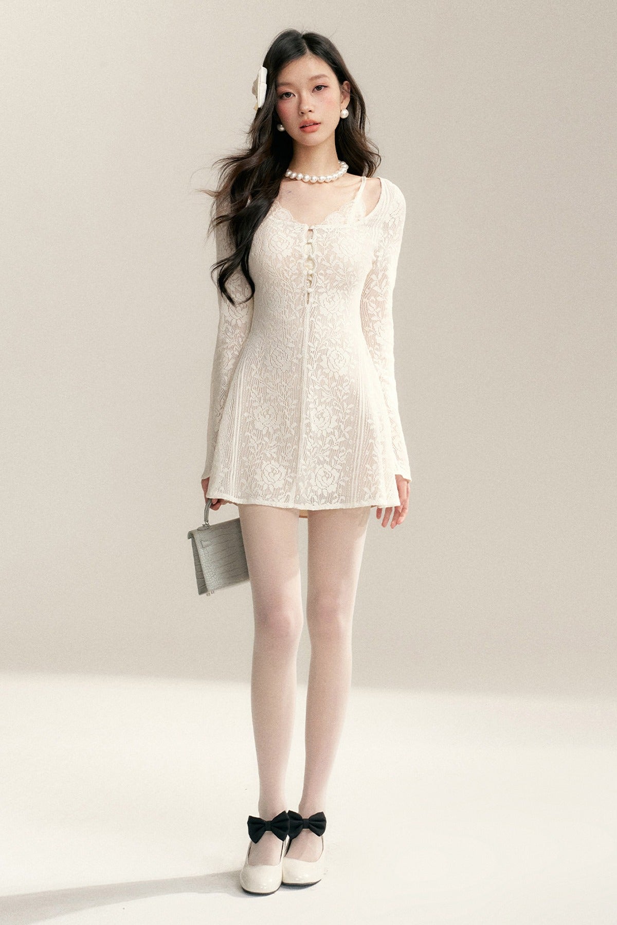 Long Sleeve Hollow Lace Dress