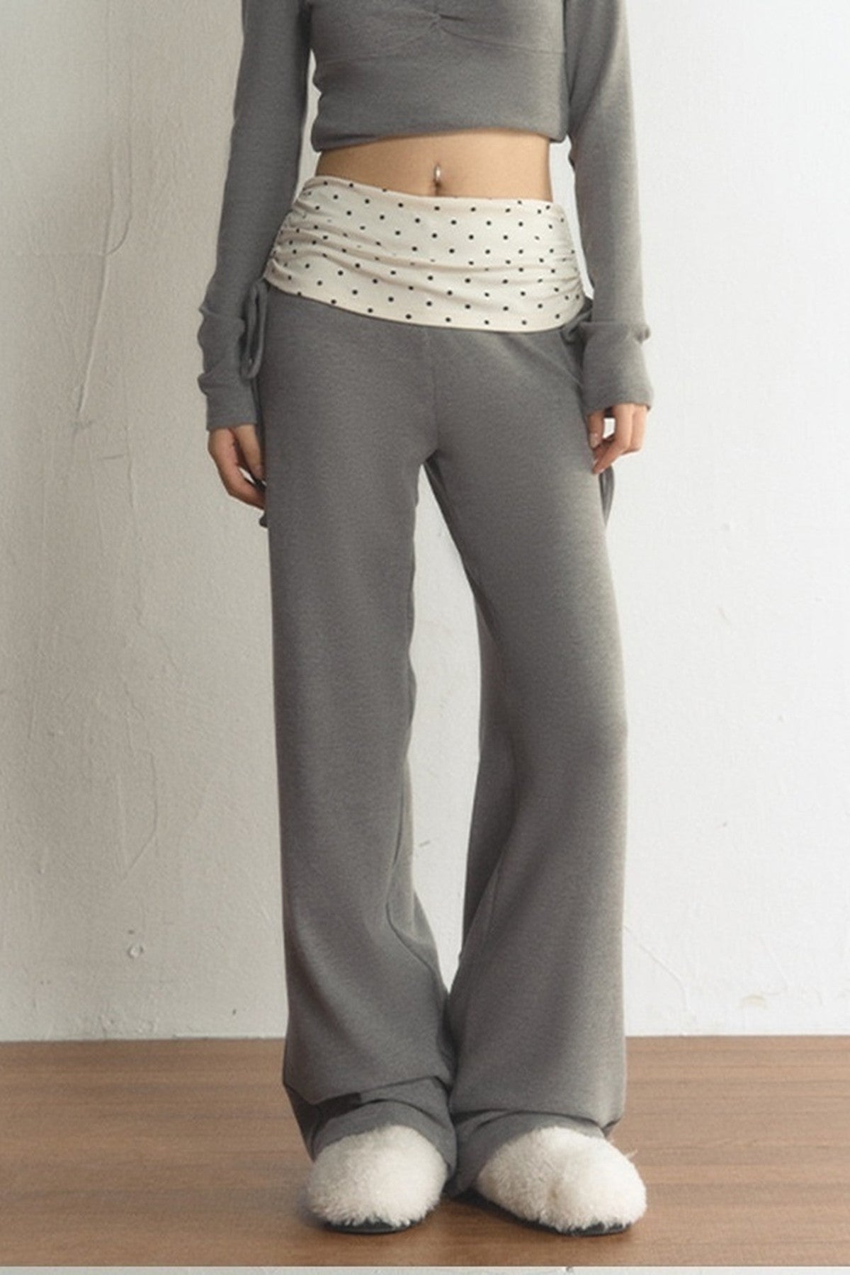 Polka Dot Waist Wide-Leg Pants