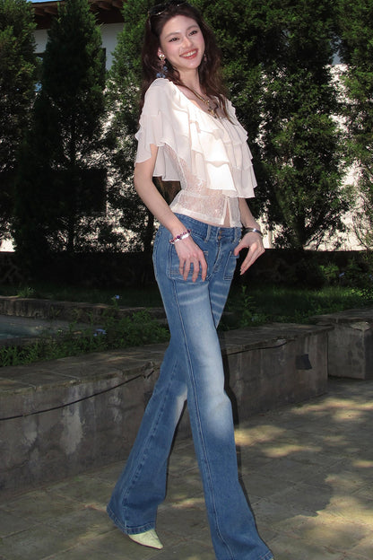 Mehrlagige Chiffonbluse mit Rüschen
