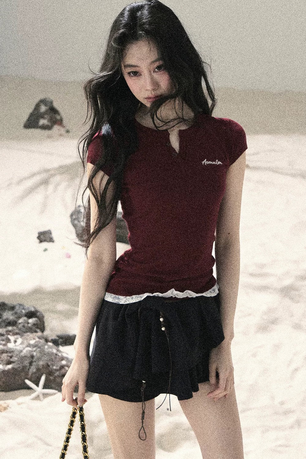 American Style Lace Fake Two-Piece Top