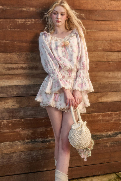 Floral Two-Piece Blouse and Shorts Set-Up