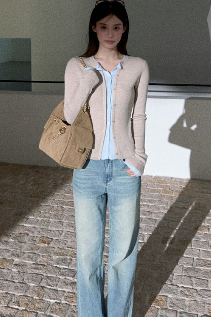 Jeans in denim lavato effetto vintage a gamba dritta