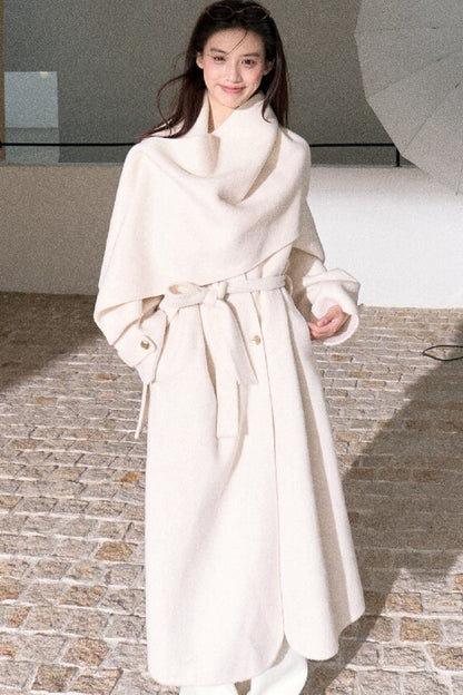 Double-Sided Wool Scarf Collar Coat